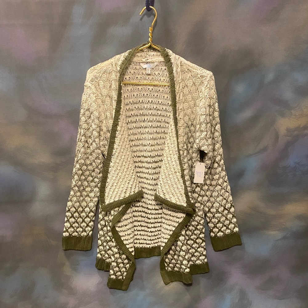 Green and cream ombré asymmetrical wrap cardigan